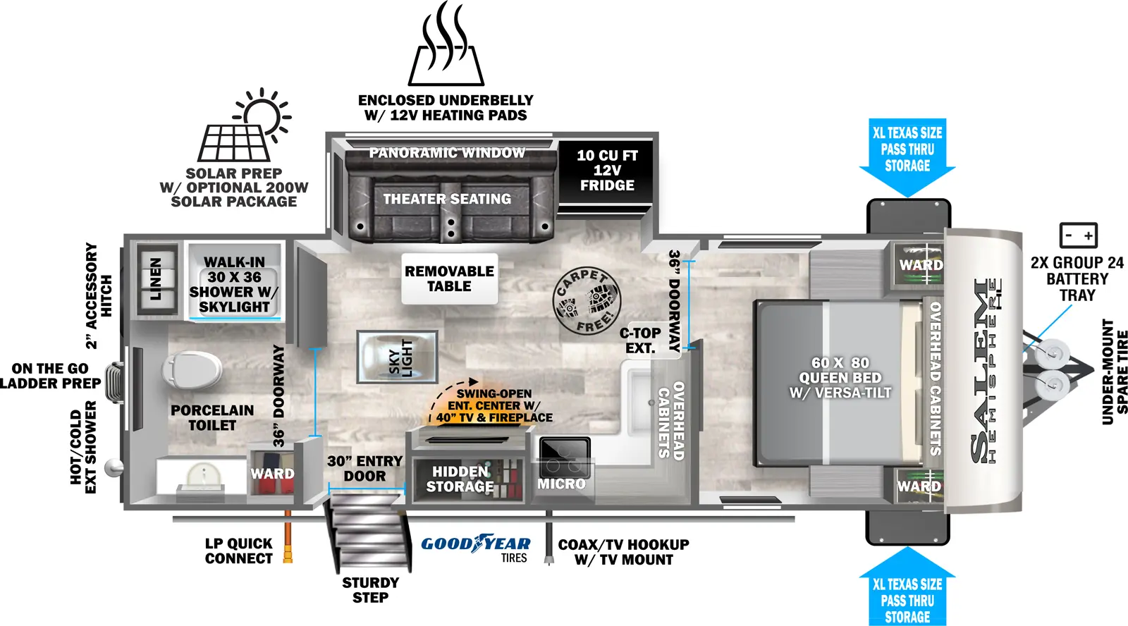 Hemisphere Travel Trailers 22RBHL Floorplan